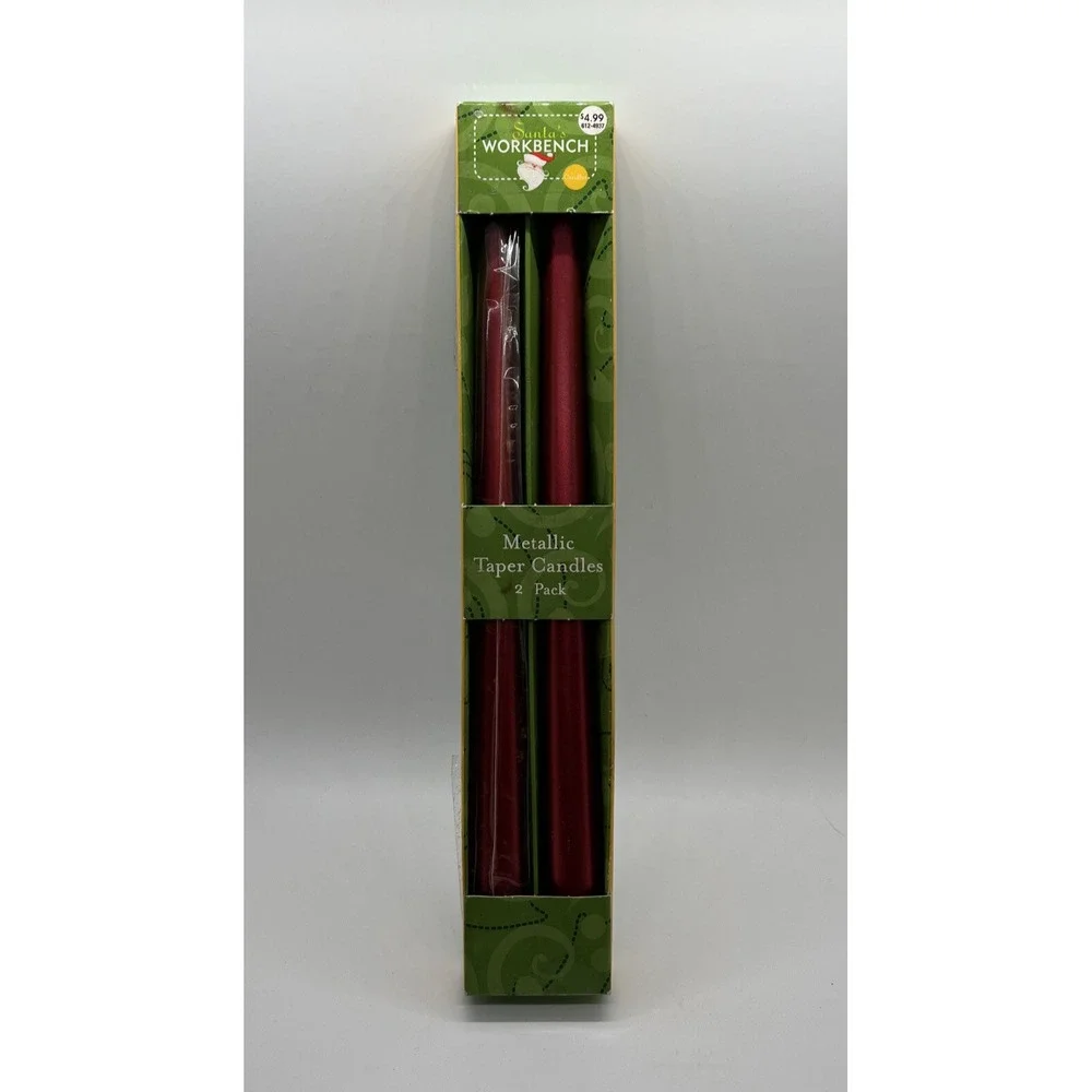 Santas Workbench Red Metallic Taper Candles 12
